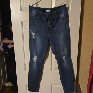 Women’s Skinny Distressed Jeans in Dark Blue - Unbranded